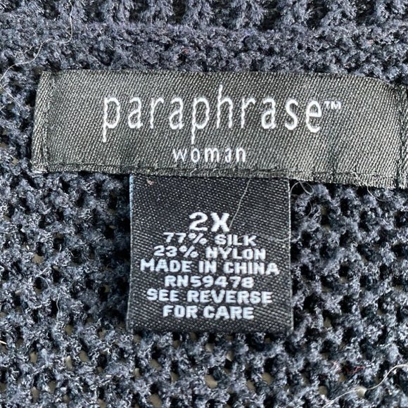 Paraphrase Woman Silk/Nylon 2X Sheer Knit Cardigan Single Button Office Goth - Picture 3 of 8